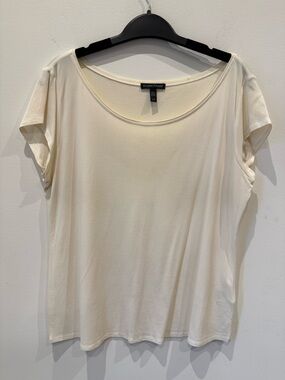 Eileen Fisher Silk Cream Scoop Neck Short-Sleeve Top